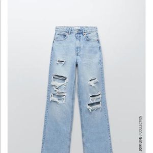 Zara ripped wide leg jeans